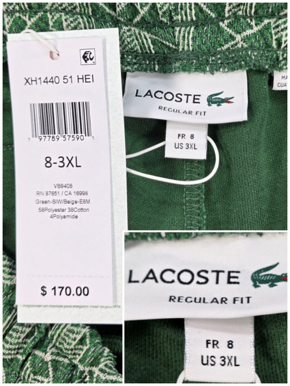 Lacoste Paris Monogram Sweatpants Men's 3XL Green Jacquard NWT - Picture 3 of 8